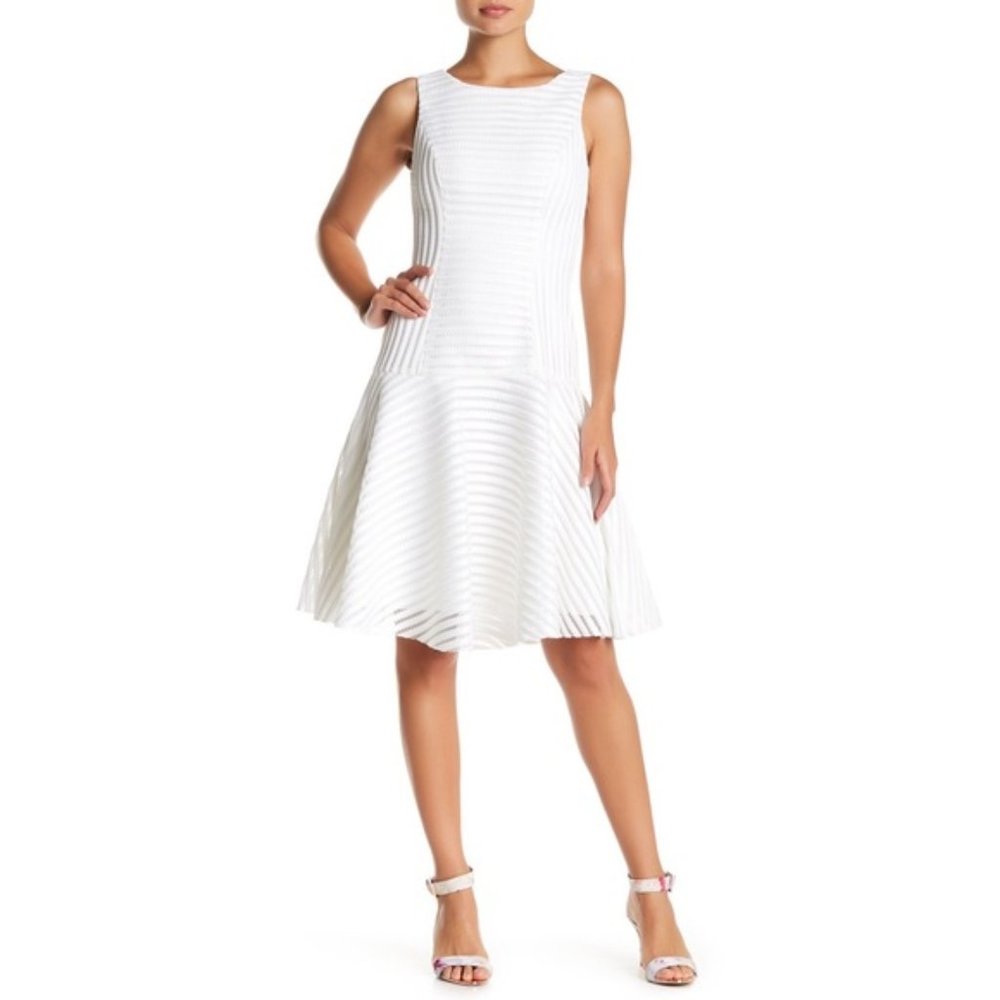NWT Black Halo White Vogue Stripe Drop Waist Dress